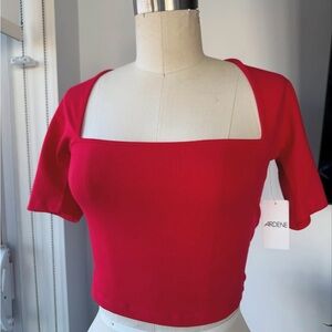Ardene Red Fitted Crop Blouse